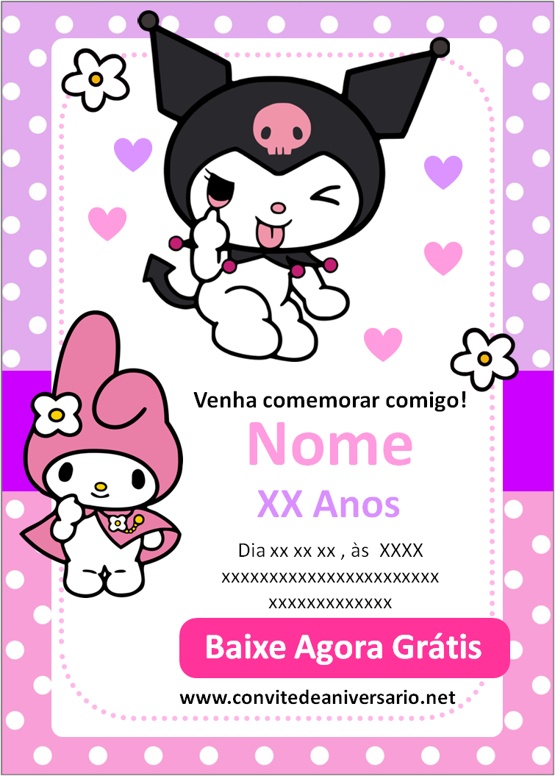 Convites de aniversário My Melody e Kuromi