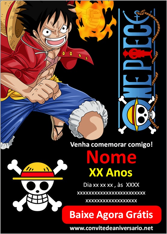 convite one piece para editar grátis