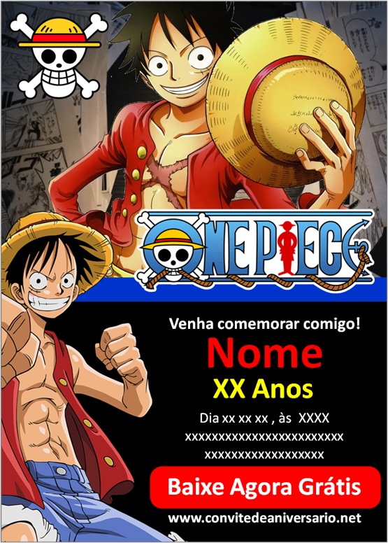 Convite de aniversário One Piece para editar