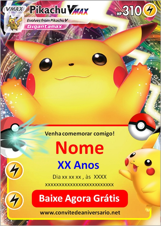 Arte Digital Convite Aniversário Pokémon Carta