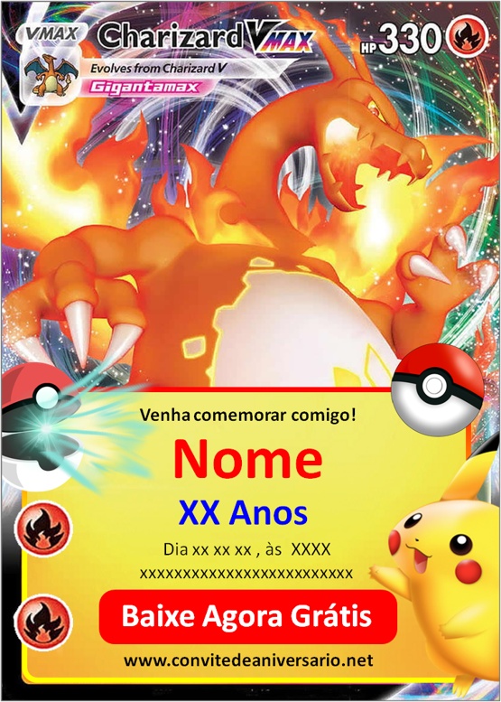 Arte Digital Convite Aniversário Pokémon Carta