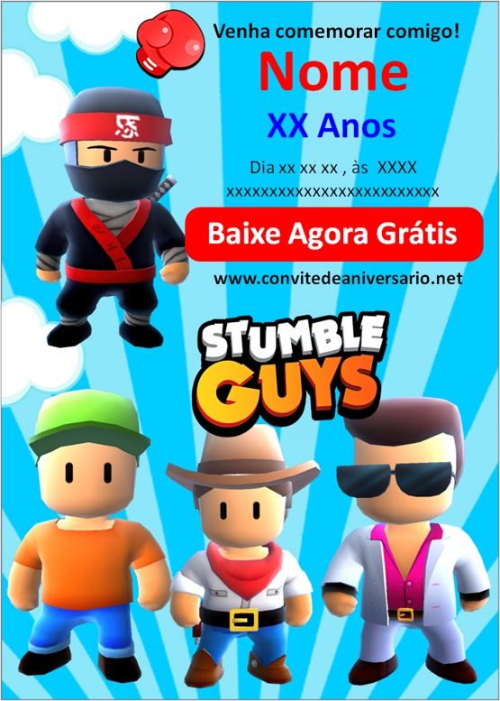 Convite Digital Stumble Guys Azul Edite Online