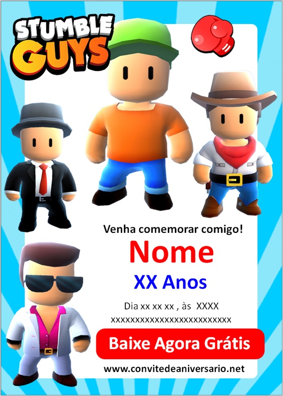 Convite Stumble Guys - Edite grátis com nosso editor online