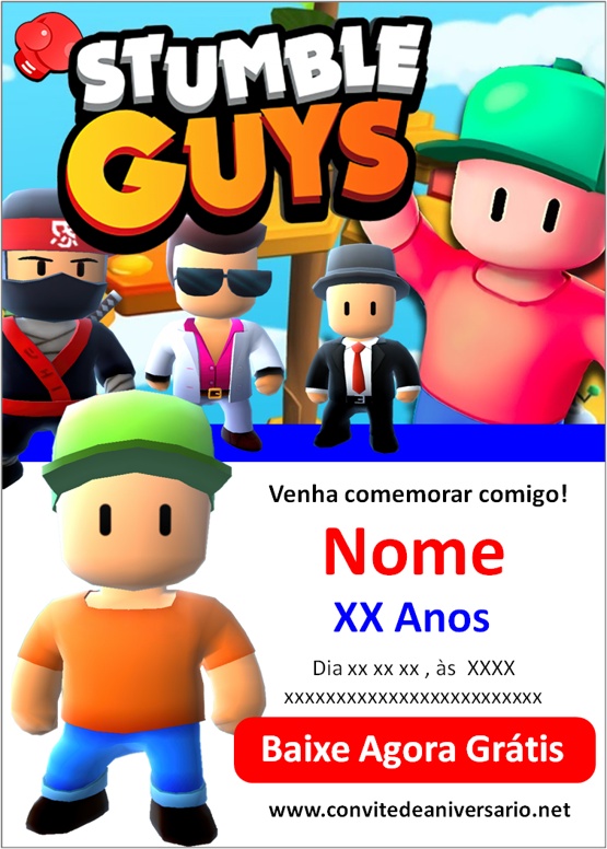 Convite de stumble guys  Muitos modelos incríveis Edite Grátis Online