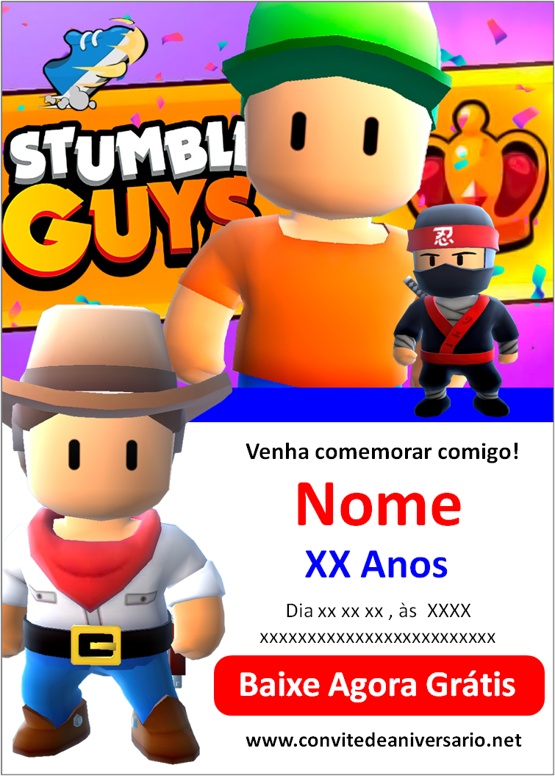 Fazer convite online convite digital aniversário Stumble Guys em