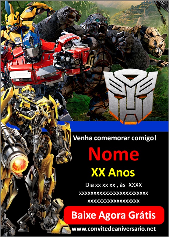 convite transformers para editar grátis