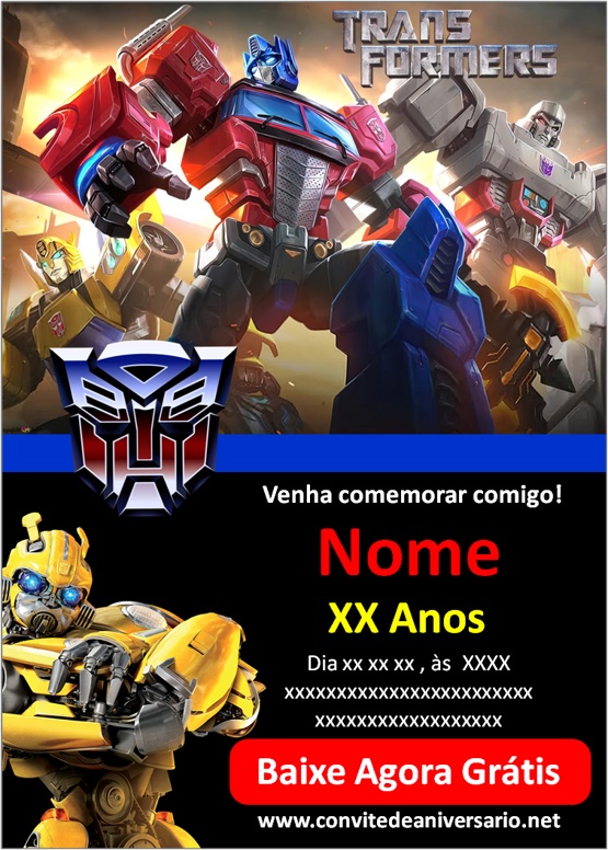 Convite de aniversário Transformers Bumblebee