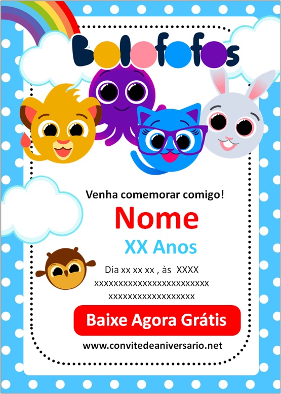 Grátis - Fazer convite online convite digital aniversário bolofofos