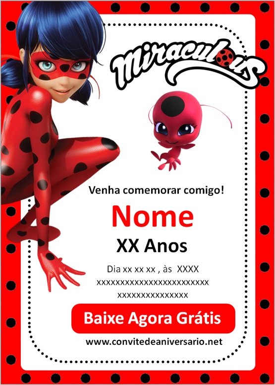 Convite aniversário Ladybug - Edite grátis com nosso editor online