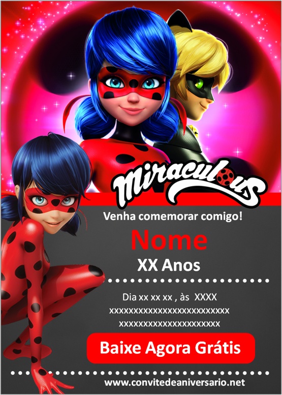 Convite aniversário Ladybug - Edite grátis com nosso editor online