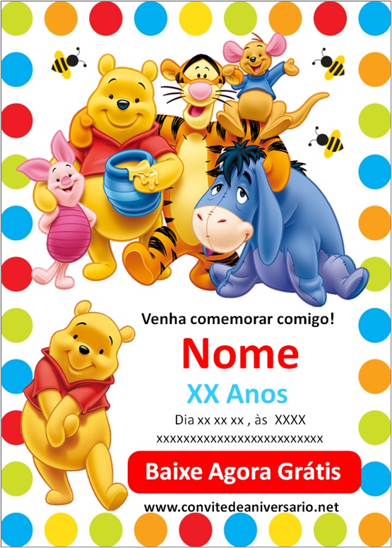 Convite de Aniversário Ursinho Pooh