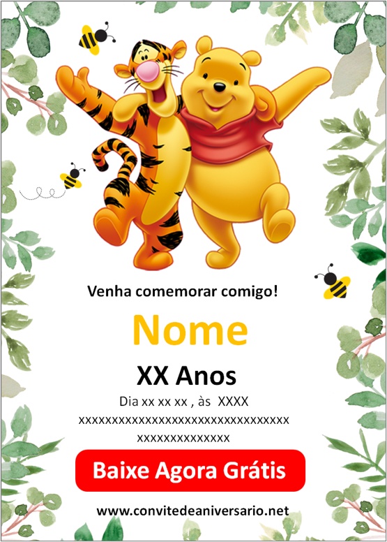 Convite de Aniversário Ursinho Pooh