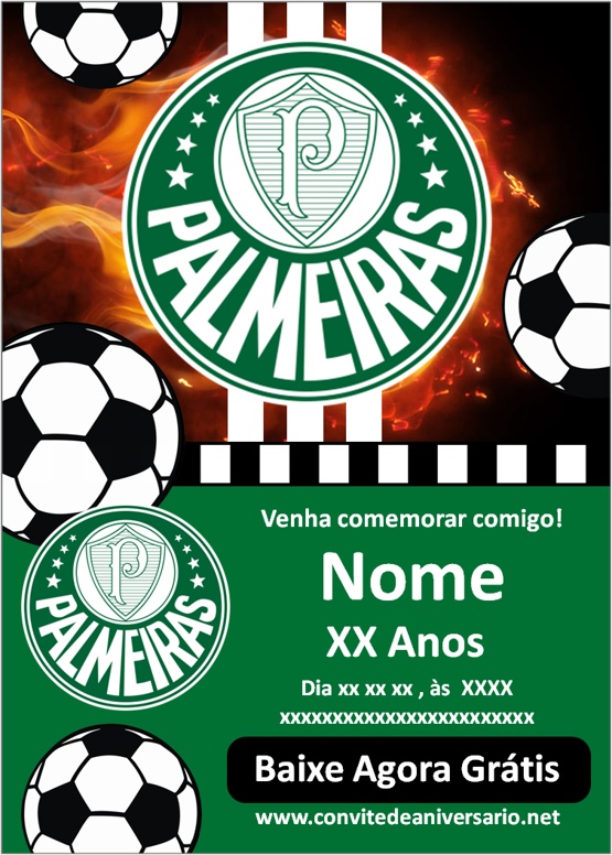 Convite Aniversário Palmeiras - Edite grátis com nosso editor online