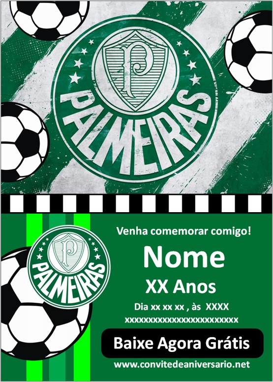 Convite de aniversário Palmeiras para preencher, baixe grátis