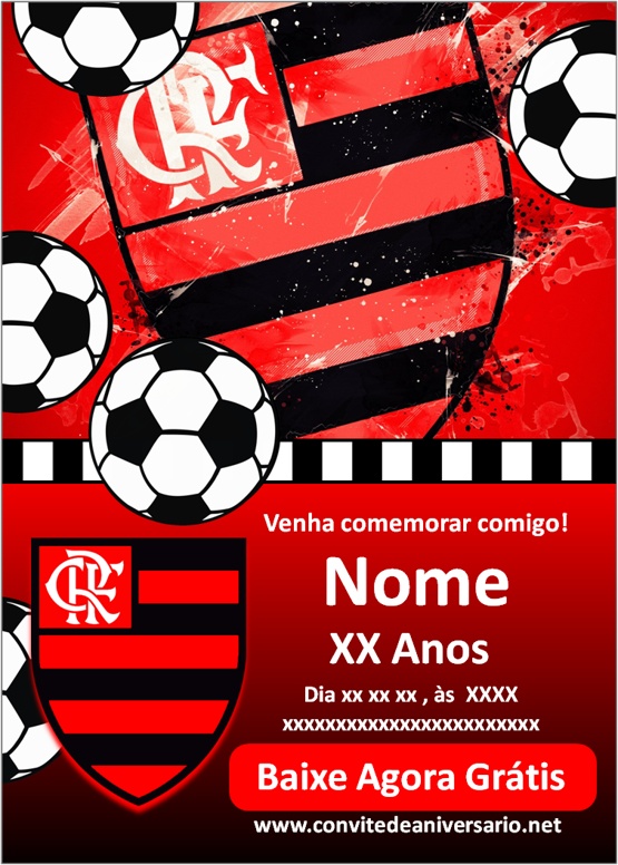 Grátis - Fazer convite online convite digital Aniversario Flamengo