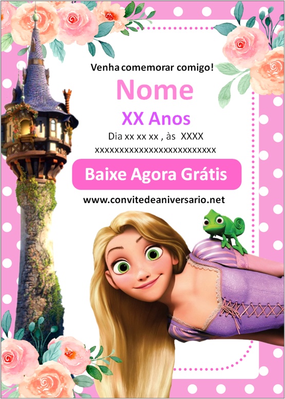 Convite Rapunzel para editar grátis