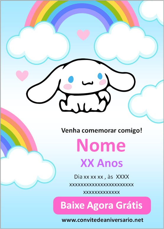 convite de aniversario Cinnamoroll gratis