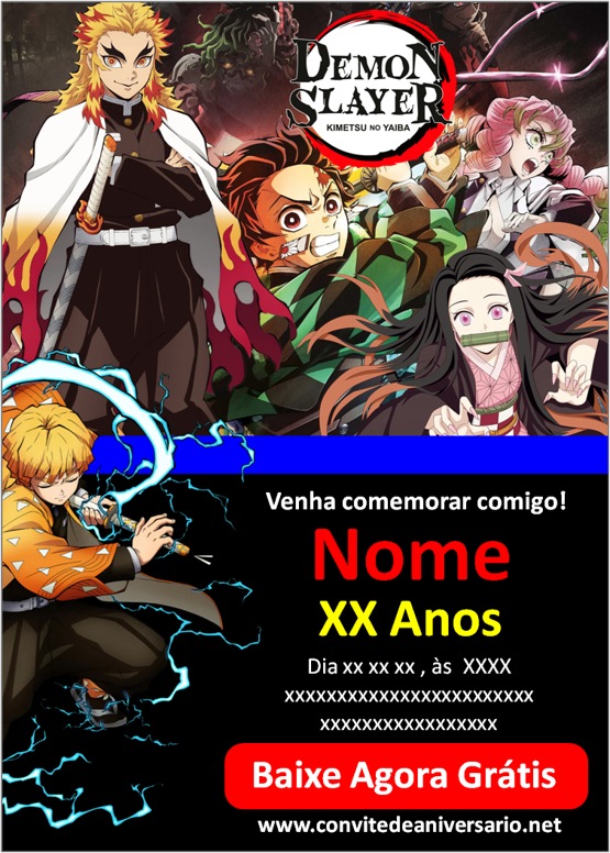 Convite Digital Interativo Anime Demon Slayer