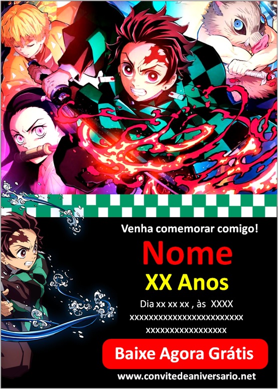 Convite de Aniversário Demon Slayer para Whatsapp - Imagem Legal