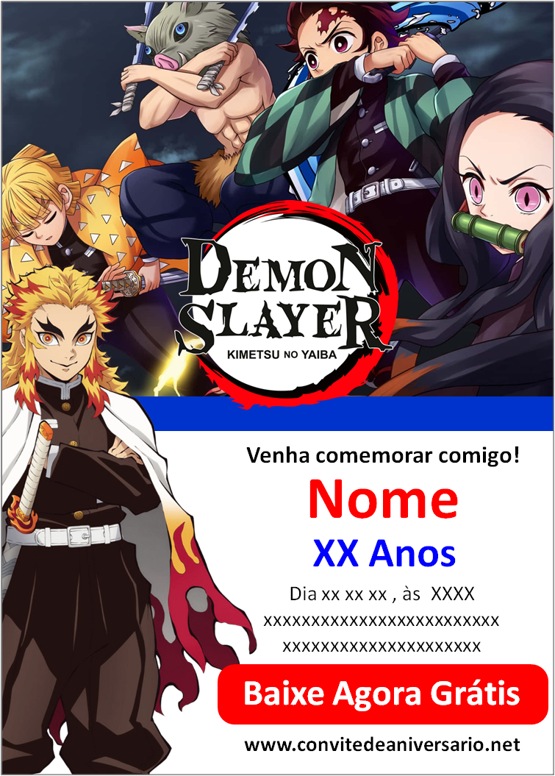 Convite Convite aniversário demon slayer - Edite grátis com nosso