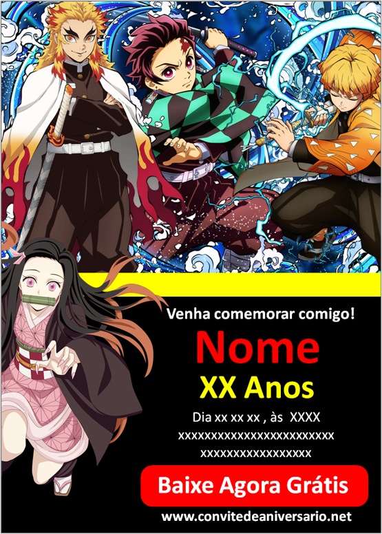 Convite de Aniversário Demon Slayer para Whatsapp - Imagem Legal