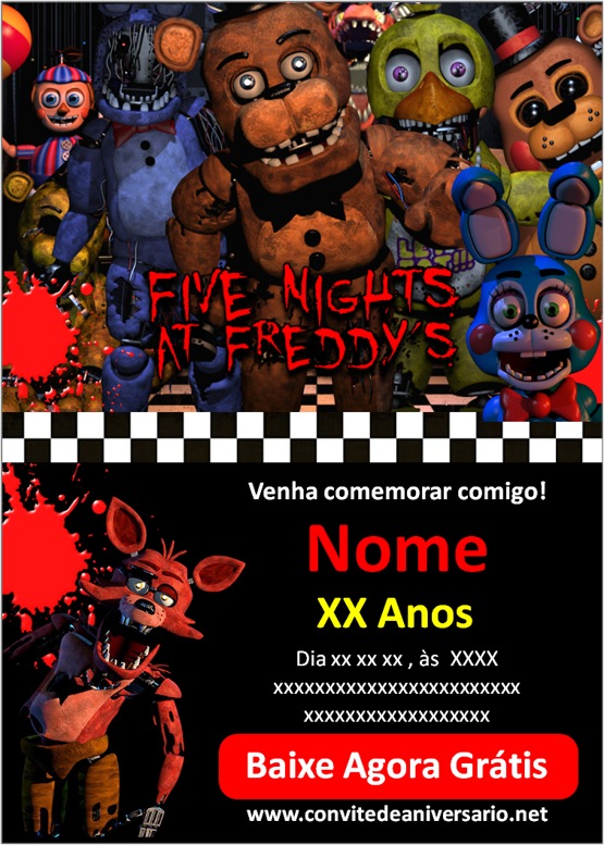 Convites Five Nights at Freddy's convites