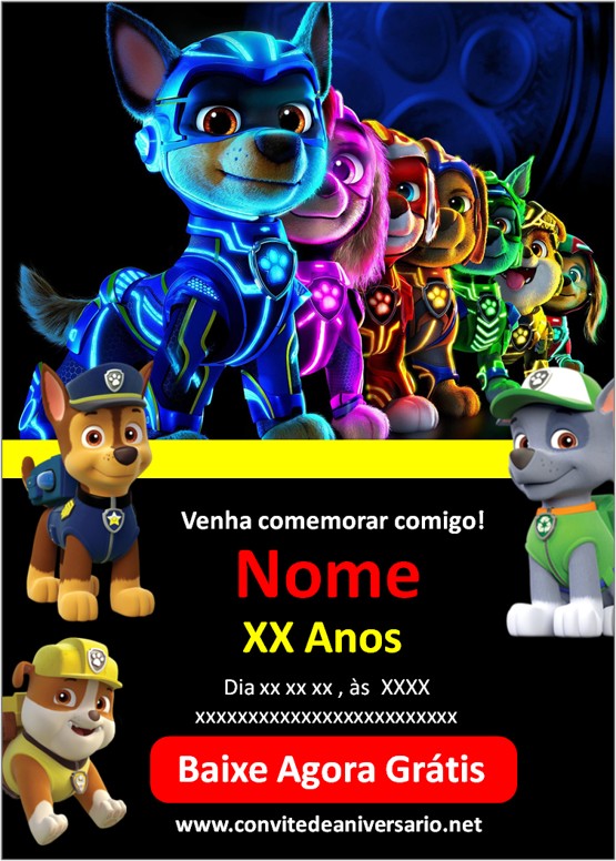 Convite Aniversário infantil Patrulha Canina - Edite grátis com nosso  editor online