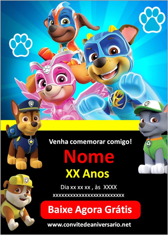 Grátis - Fazer convite online convite digital aniversário patrulha canina