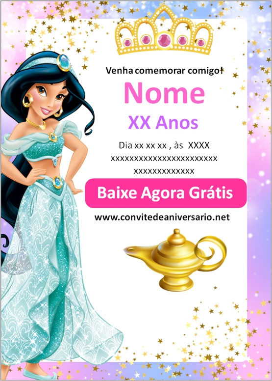 Convite Princesas para editar e imprimir grátis - Festa Free