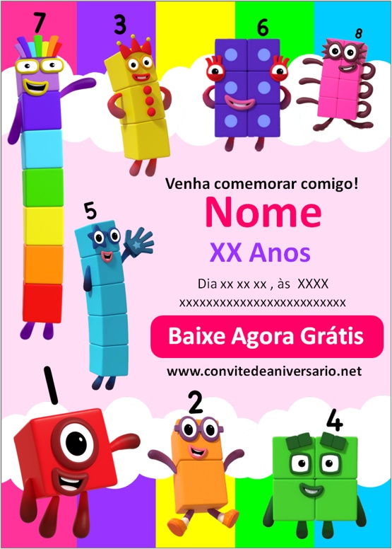 convite de aniversário numberblocks