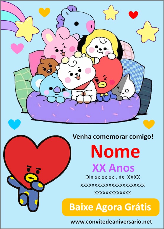 convite de aniversário BT21