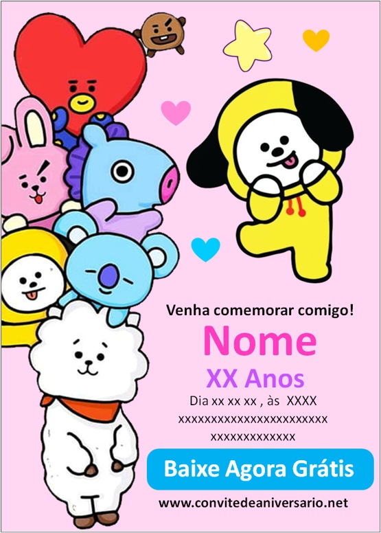 convite de aniversário BT21 para editar grátis