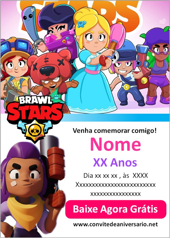 Convite de Aniversário Brawl Stars menina Virtual