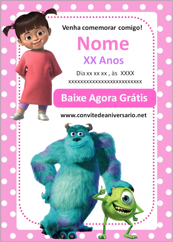 convite de aniversário boo monstros sa