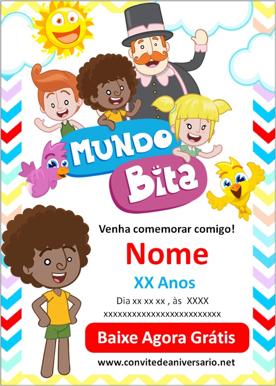 convite de aniversário mundo bita para editar