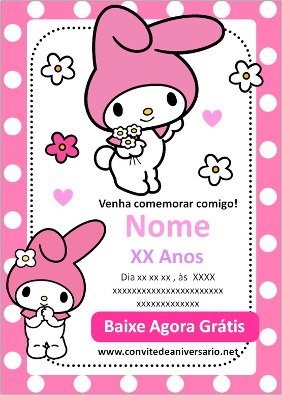 Convite de aniversário personalizado gratuito My Melody