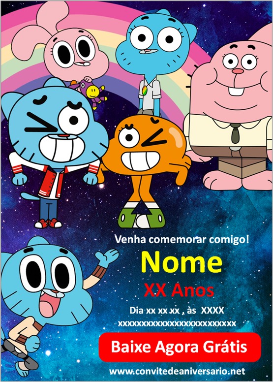 Convite aniversário O Incrível Mundo de Gumball