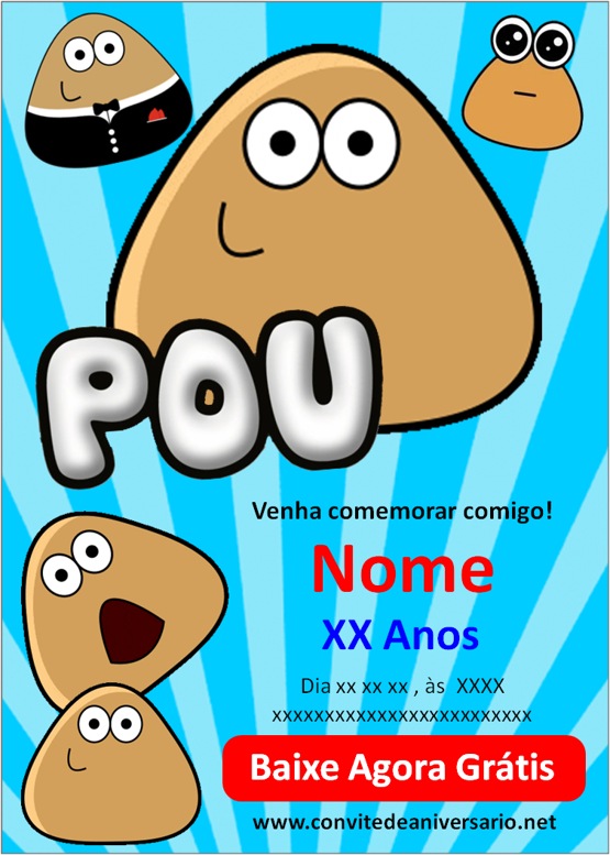 convite de aniversário Pou para editar