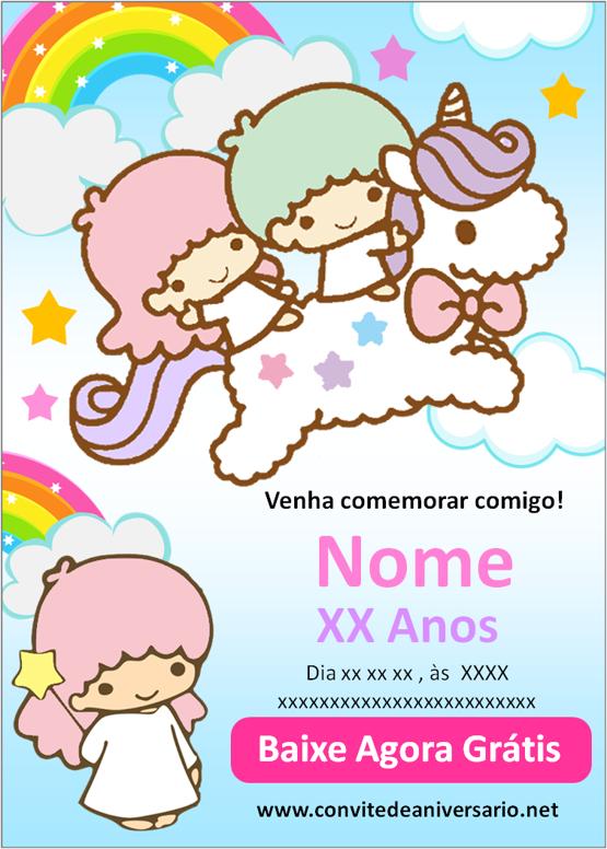 convite de aniversario Little twin stars gratis