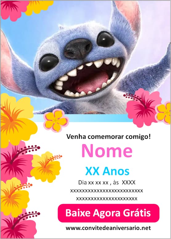 convite stitch tema havaiano