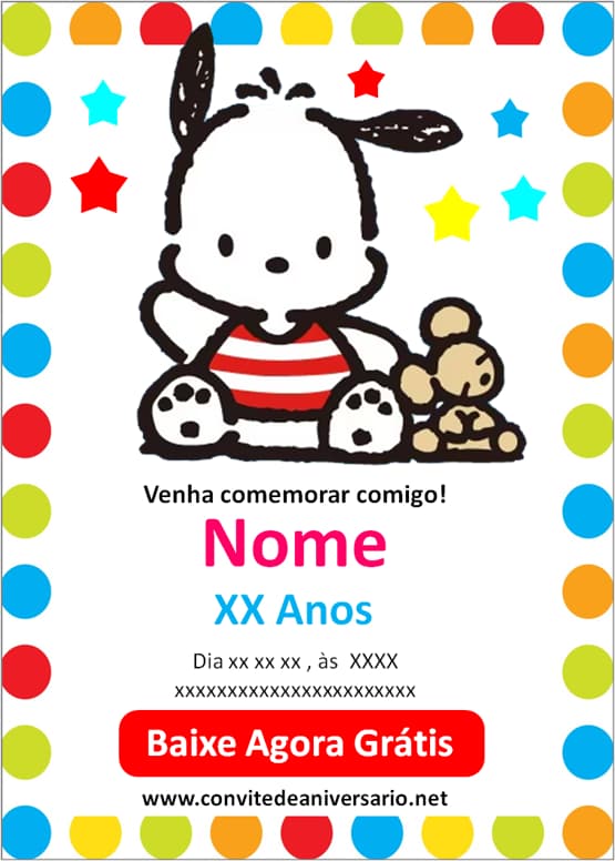 convite pochacco para editar