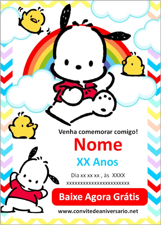 convite infantil pochacco menino