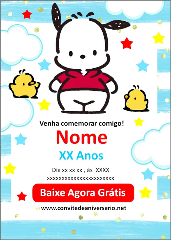 convite pochacco para meninos