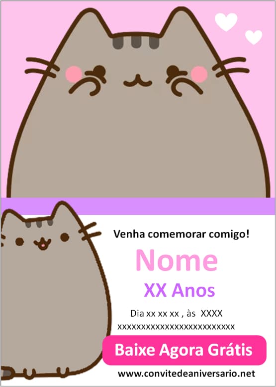 convite pusheen festa infantil