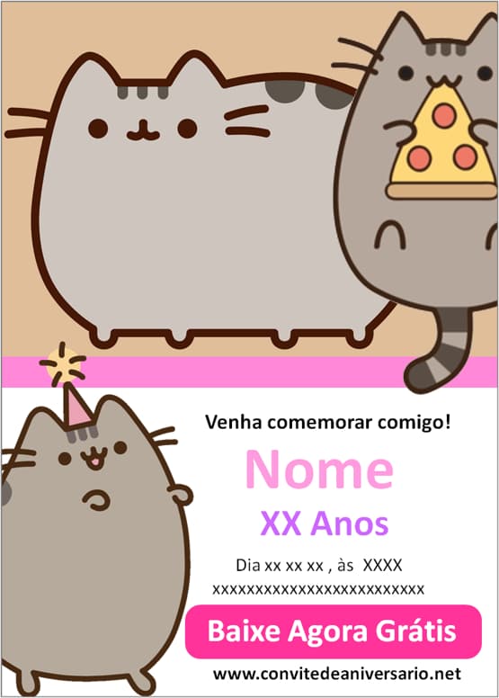 convite pusheen gratuito para baixar