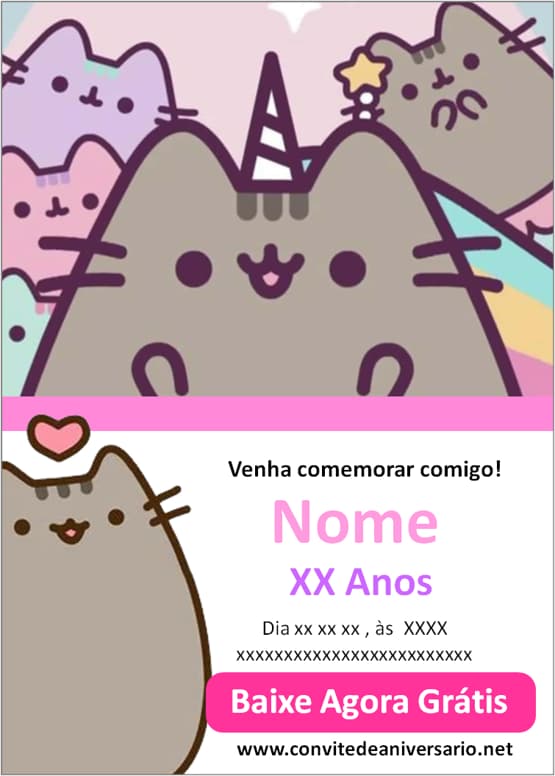 convite pusheen para imprimir em casa