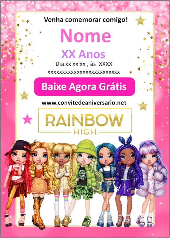 convite rainbow high grátis