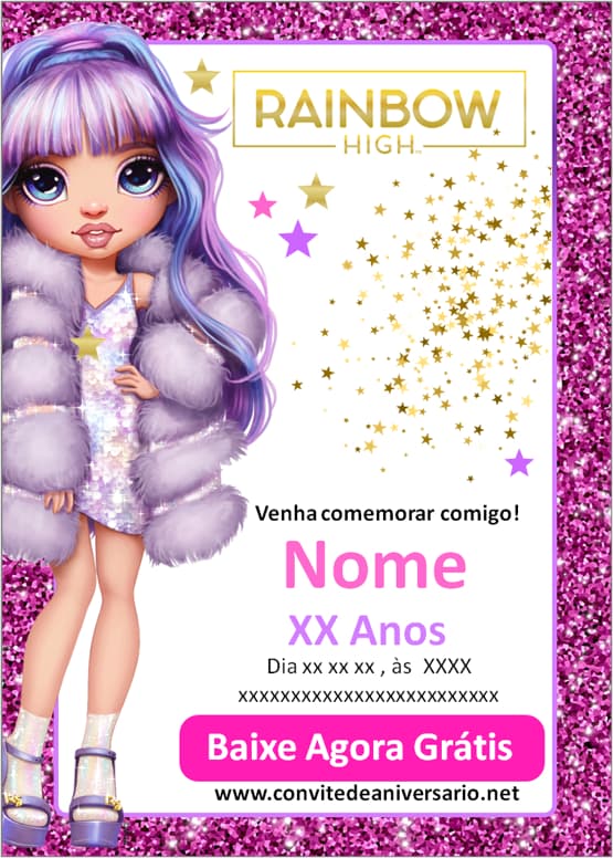 convite rainbow high para editar