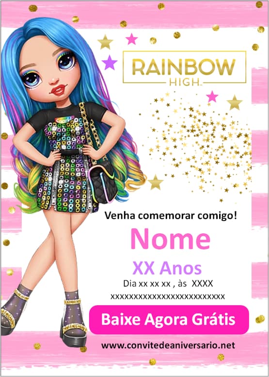 modelo de convite rainbow high