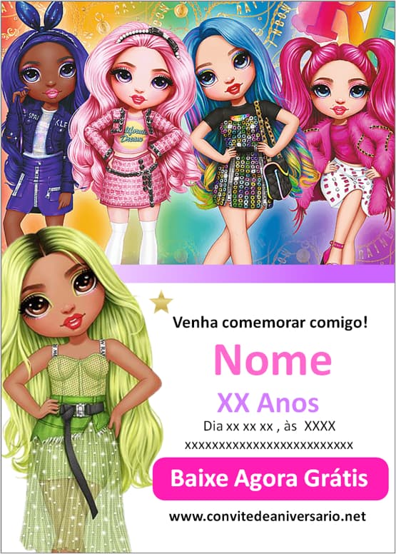 convite rainbow high para meninas